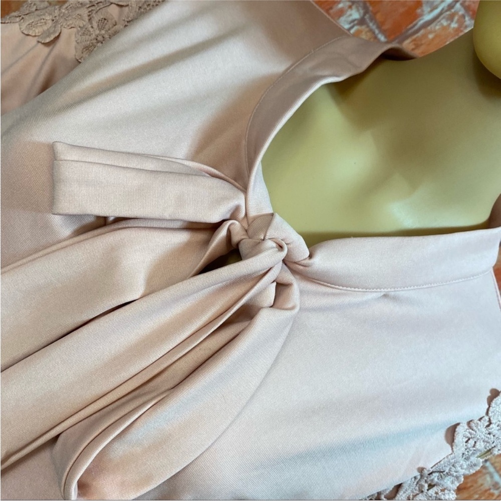 Sheilay Pink Lace Cold Shoulder Bow Tie‎ Shift Tunic Dress - Picture 3 of 10